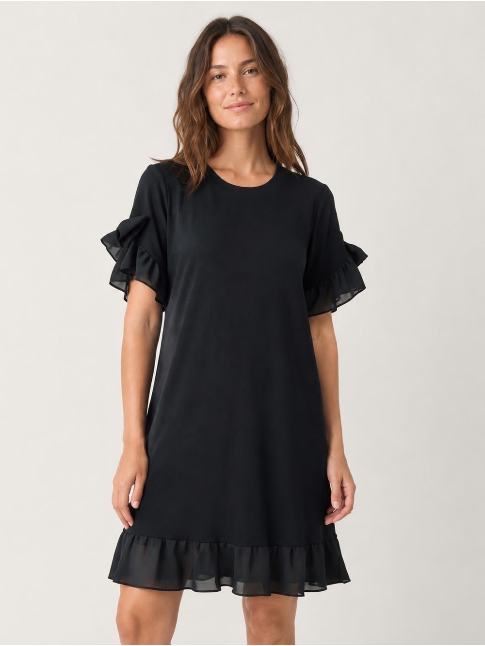 Kobi Halperin Black Ruffle-Sleeve Shift Dress SZ M